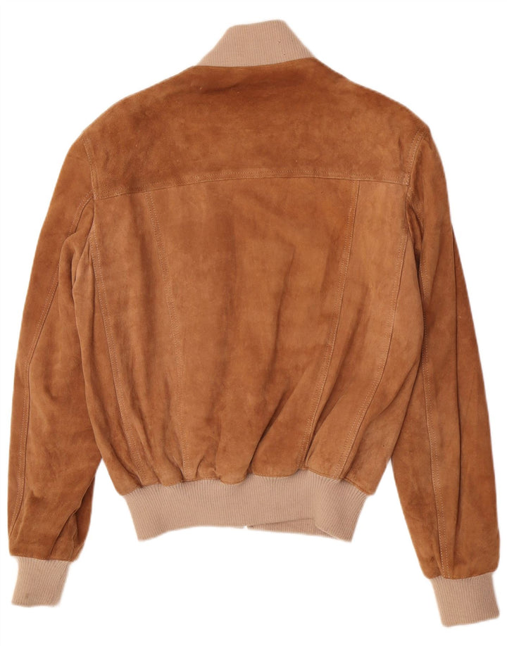 Jaqueta bomber masculina de camurça Liverpool Reino Unido 38 couro colorblock marrom médio