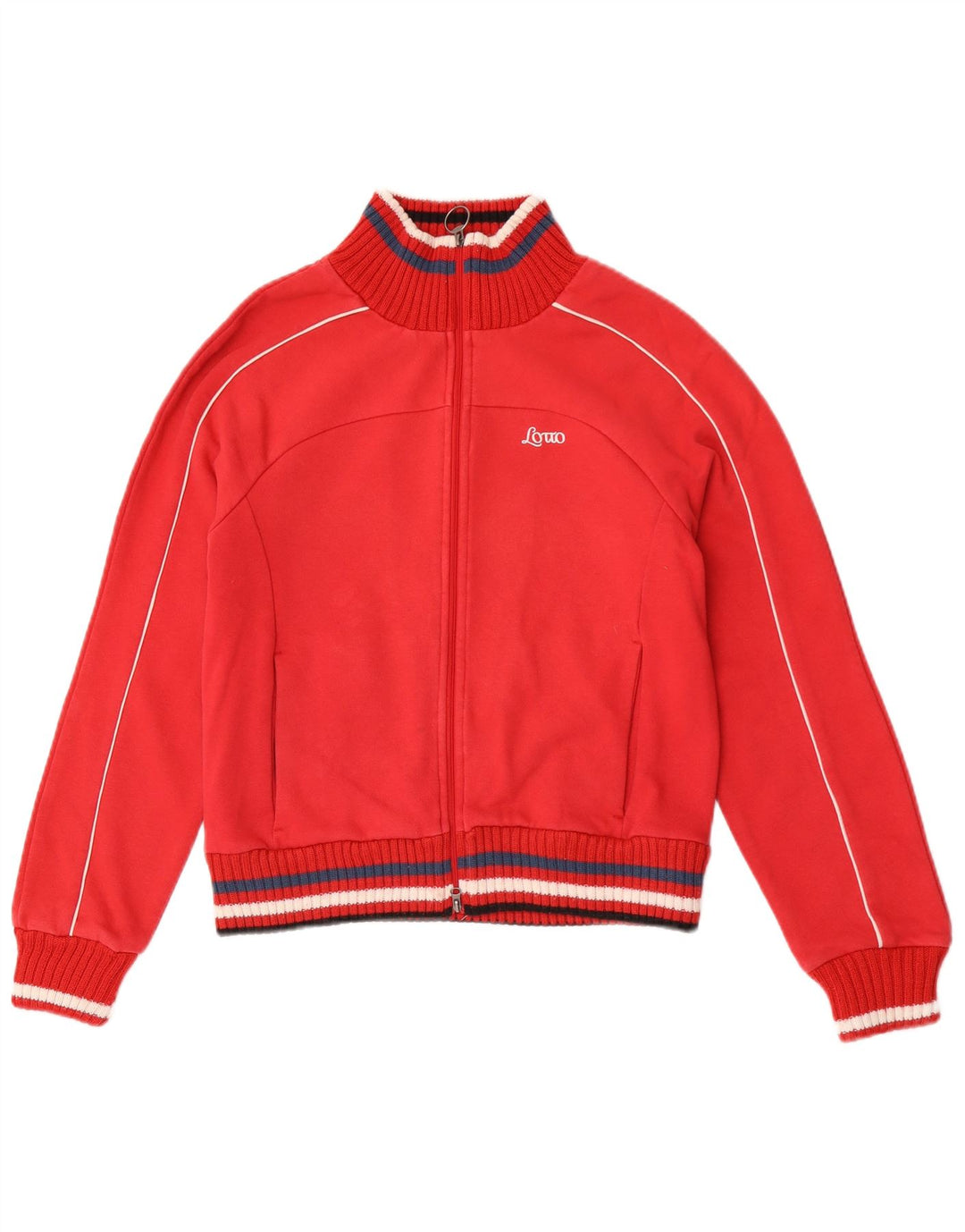 Lotto Womens Tracksuit Top Jacket UK 12 Médio Algodão Listrado Vermelho