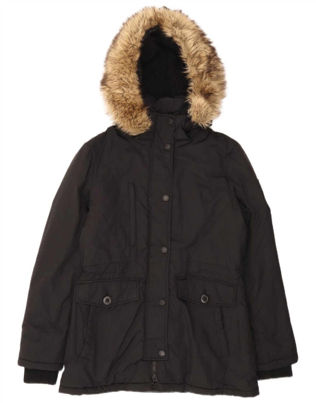 Jaqueta Parka Feminina Superdry com Capuz UK 12 Médio Preto Nylon