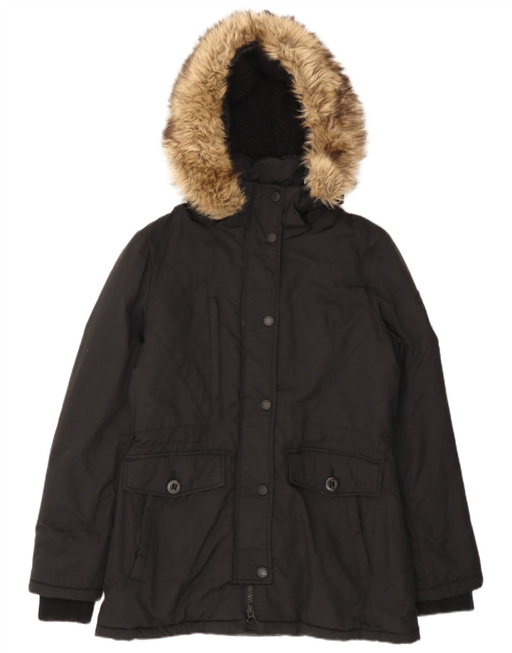 Jaqueta Parka Feminina Superdry com Capuz UK 12 Médio Preto Nylon
