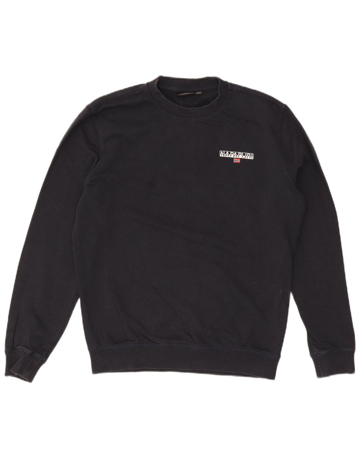 Napapijri Moletom geográfico masculino jumper médio azul marinho algodão