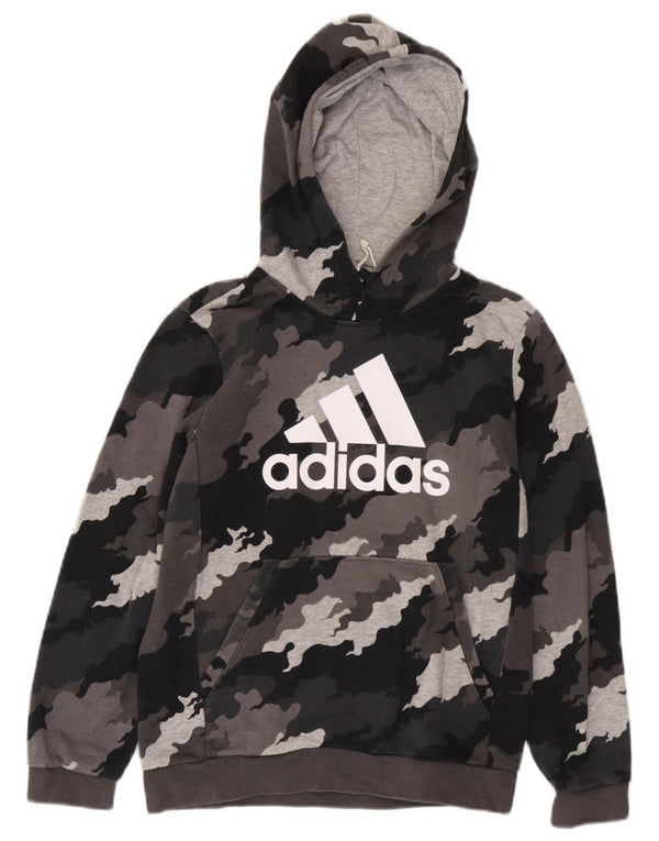 Suéter com capuz gráfico Adidas Boys 11-12 anos cinza camuflado algodão