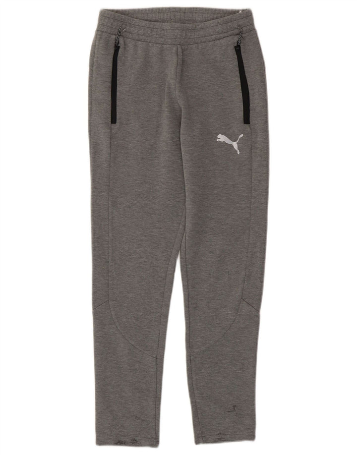 Calça de treino masculina PUMA pequena cinza manchada de algodão