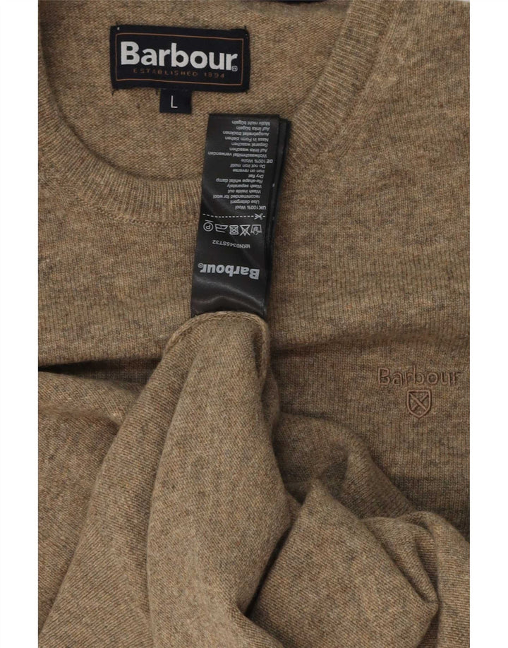 Suéter masculino Barbour com gola redonda, grande lã cinza