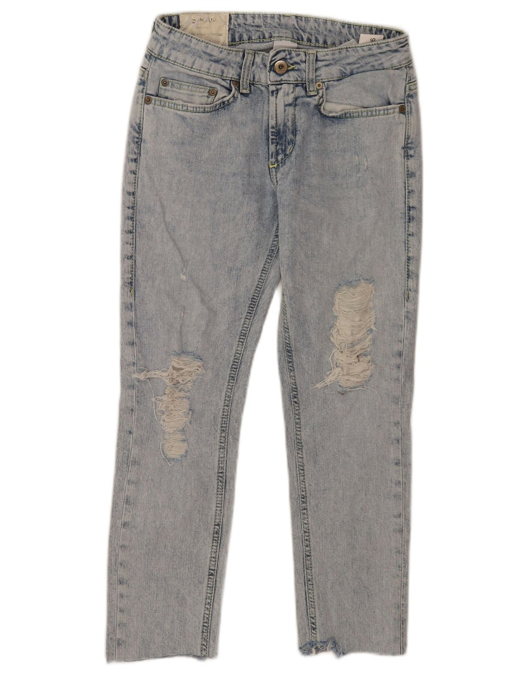 Dondup Jeans feminino cortado desgastado W26 L23 algodão azul