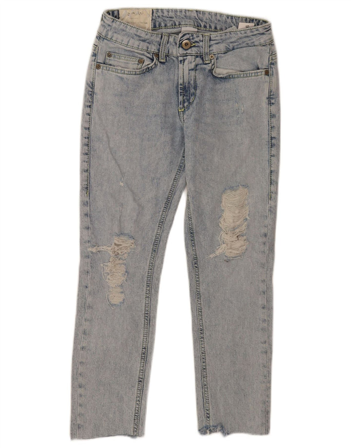 Dondup Jeans feminino cortado desgastado W26 L23 algodão azul