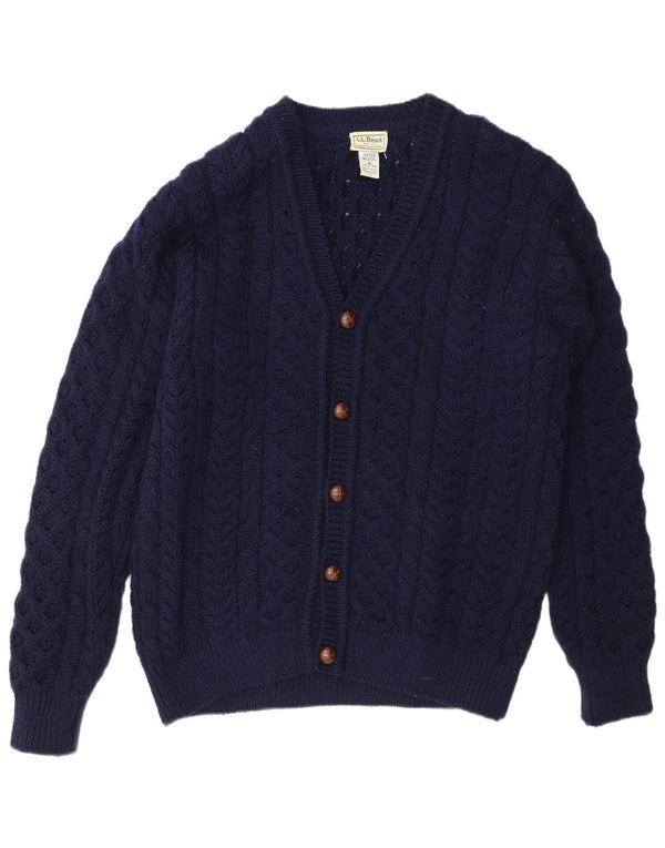 Suéter cardigã masculino L.L.Bean de lã azul marinho médio