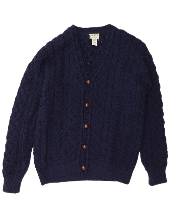 Suéter cardigã masculino L.L.Bean de lã azul marinho médio