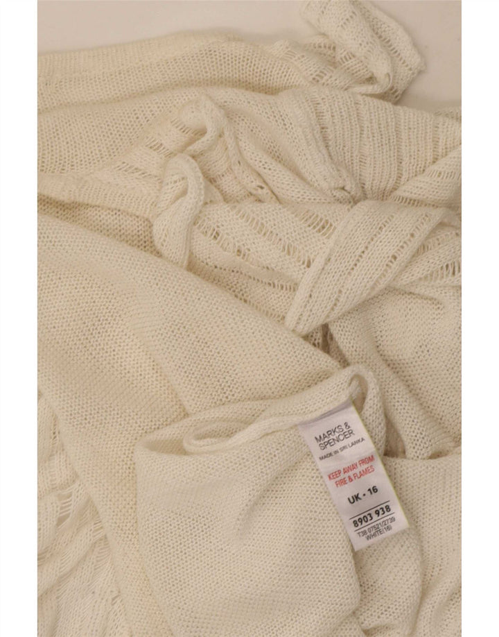 Cardigã feminino Marks & Spencer com babados na frente aberto Reino Unido 16 grande branco