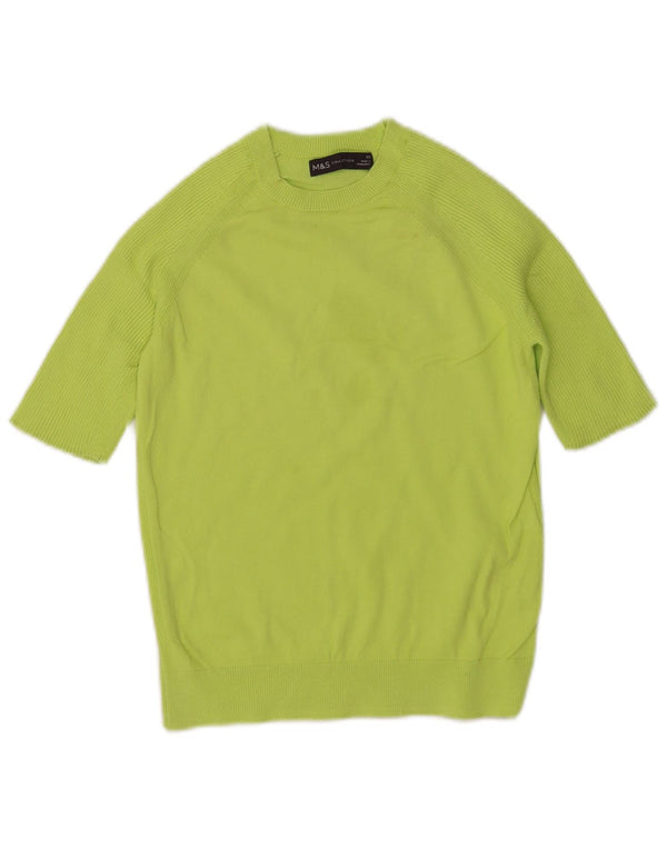 Suéter feminino Marks & Spencer de manga curta com gola redonda Reino Unido 6 XS verde