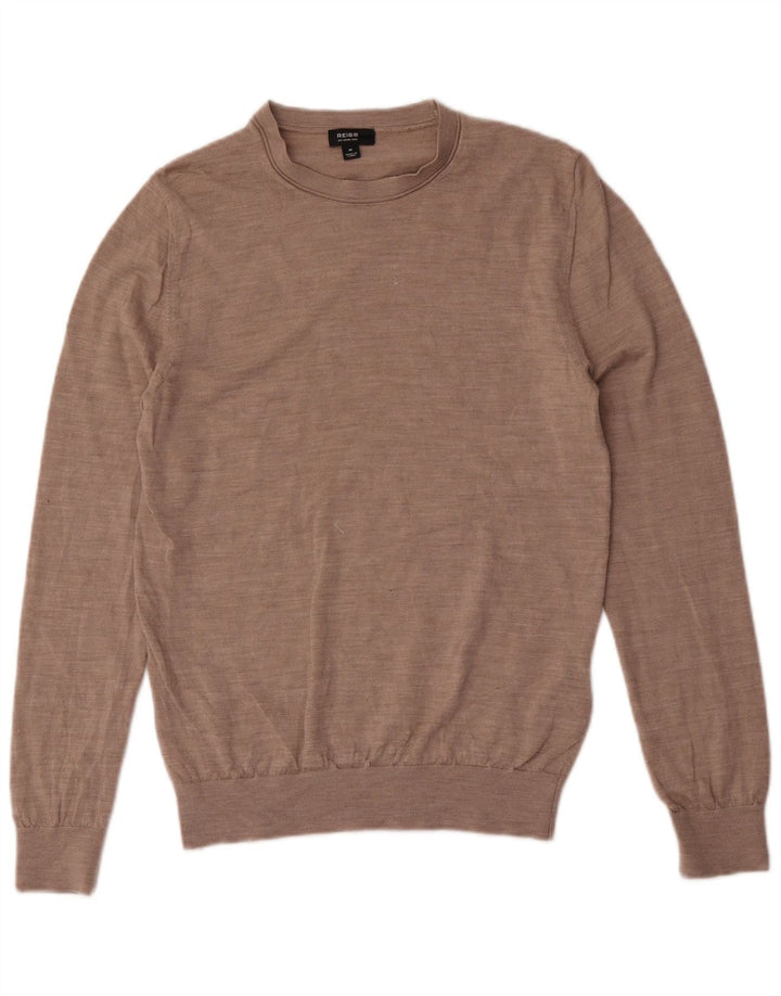 Suéter masculino Reiss com gola redonda e lã marrom médio