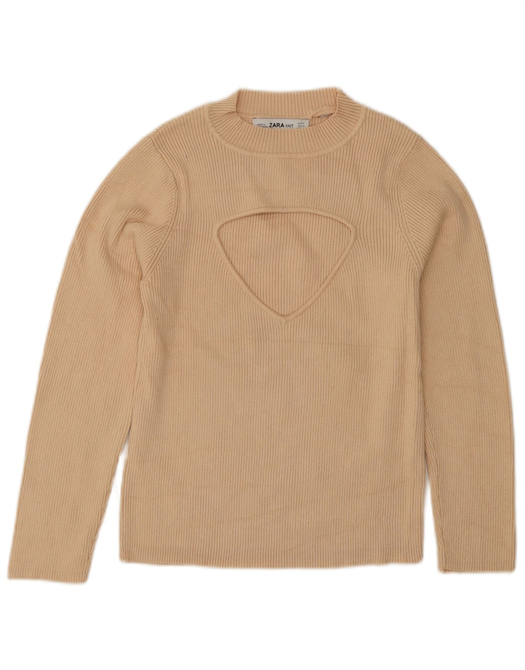 Zara Top curto feminino manga 3/4 Reino Unido 12 médio bege