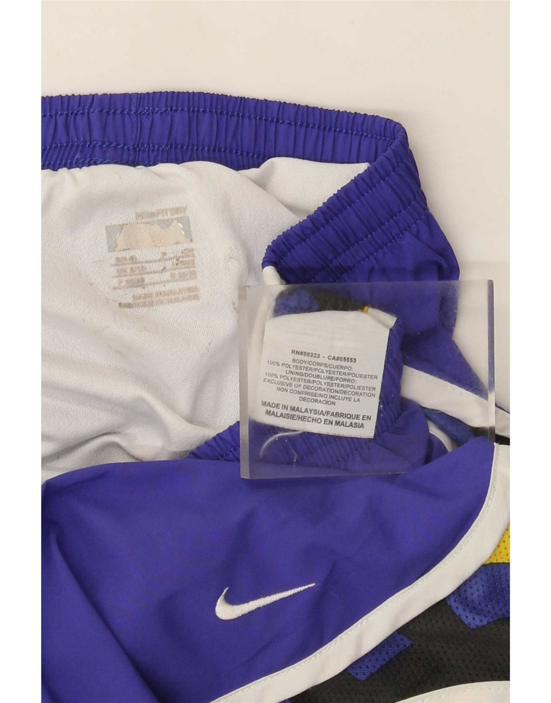Shorts esportivos femininos Nike UK 8/10 pequeno poliéster geométrico roxo