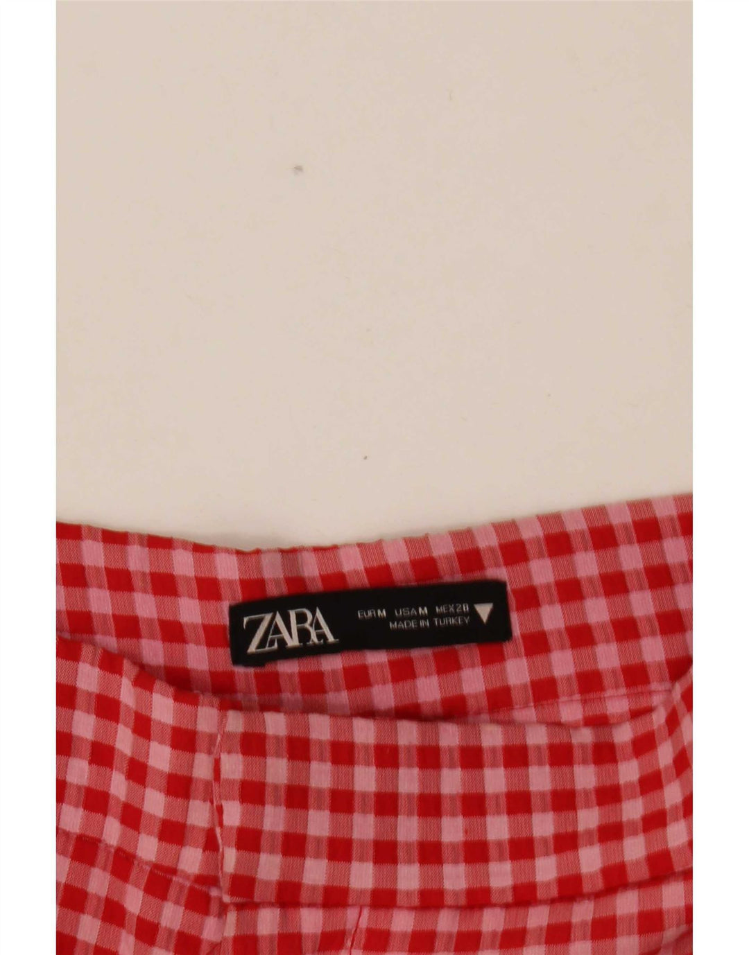 Zara Calça feminina cortada média W28 L25 vermelha guingão