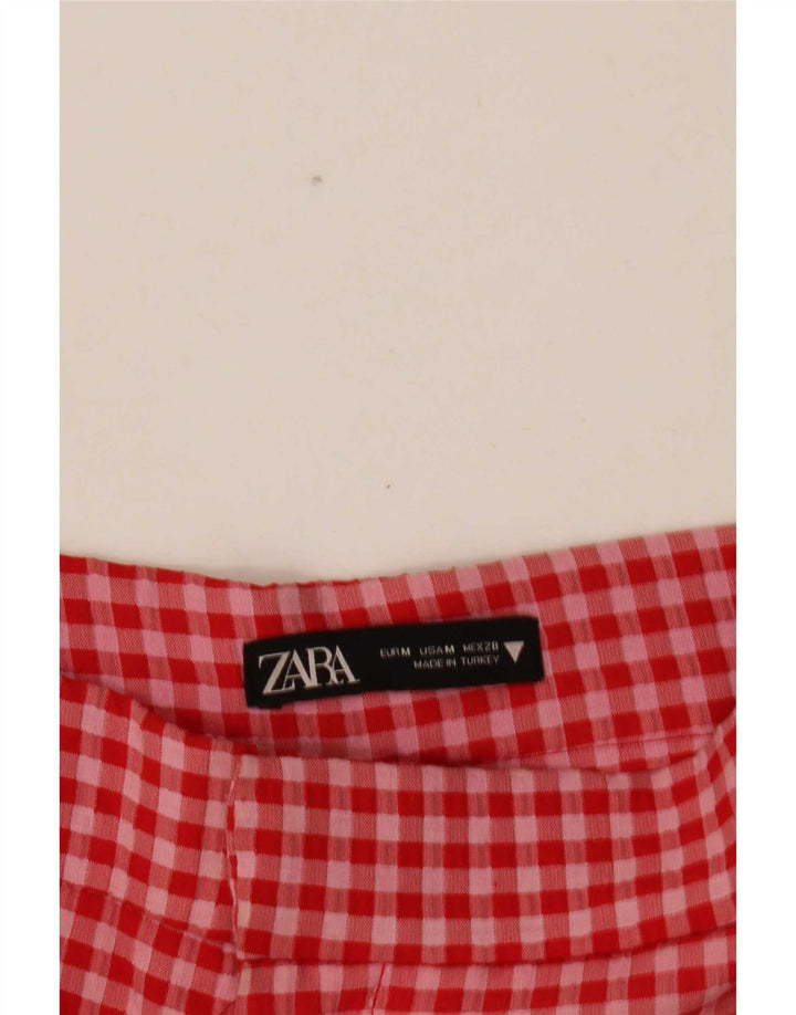 Zara Calça feminina cortada média W28 L25 vermelha guingão