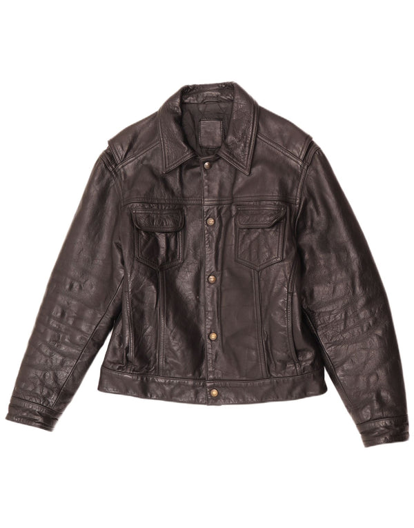 Jaqueta de couro masculina vintage UK 40 grande preta