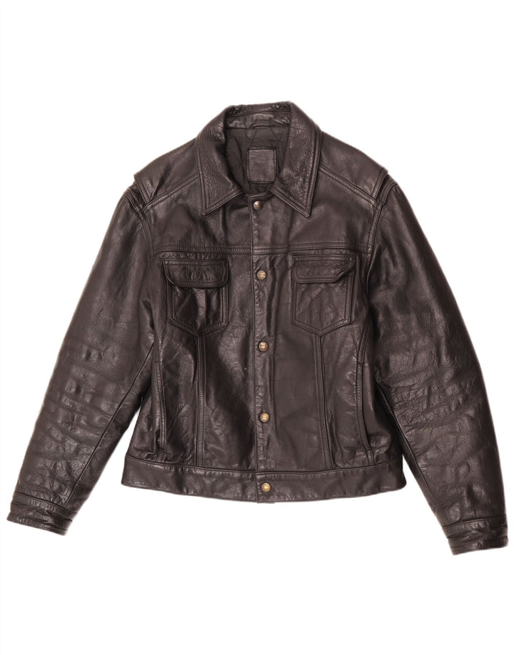 Jaqueta de couro masculina vintage UK 40 grande preta