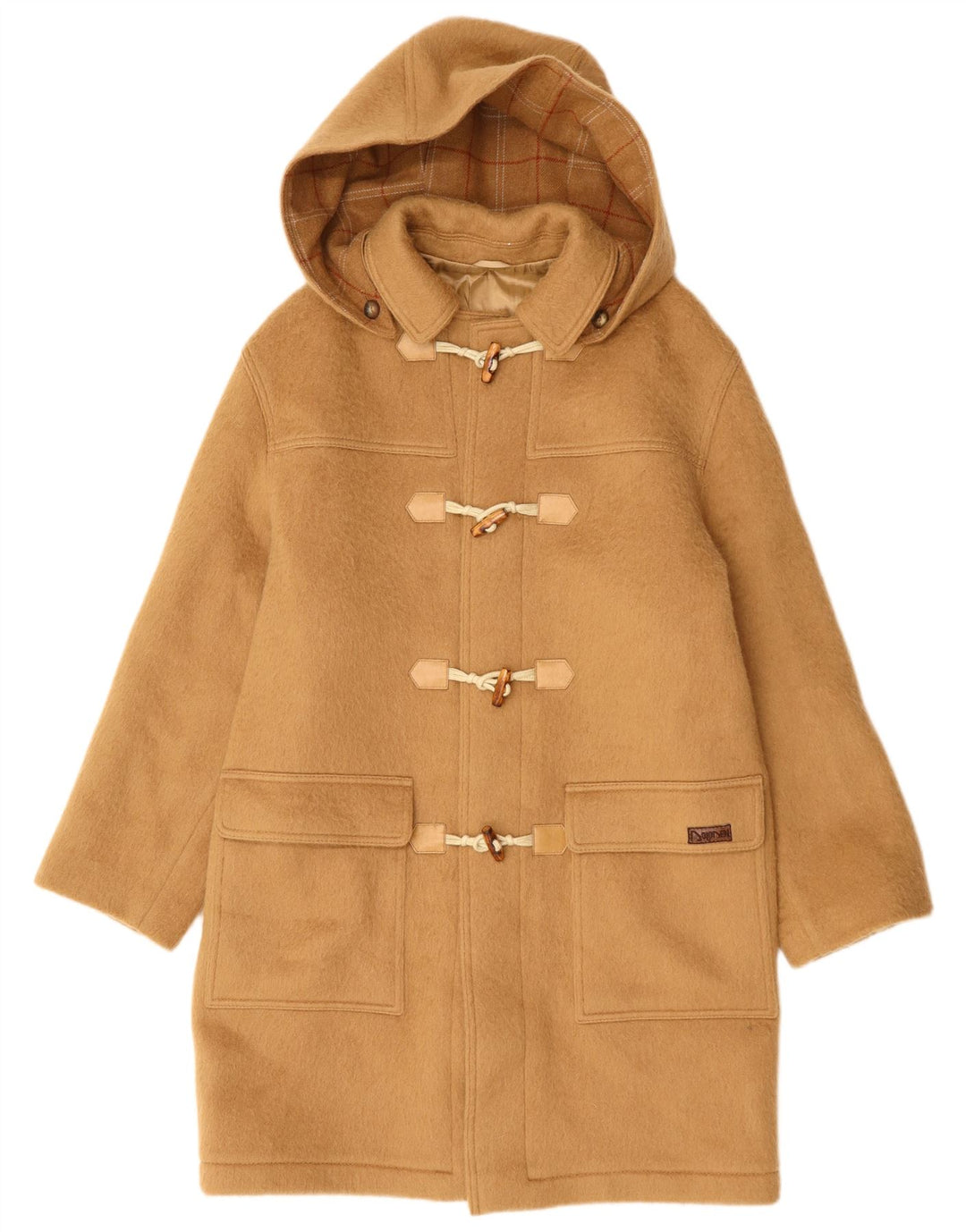 Casaco Duffle Masculino Vintage com Capuz UK 40 Lã Bege Grande