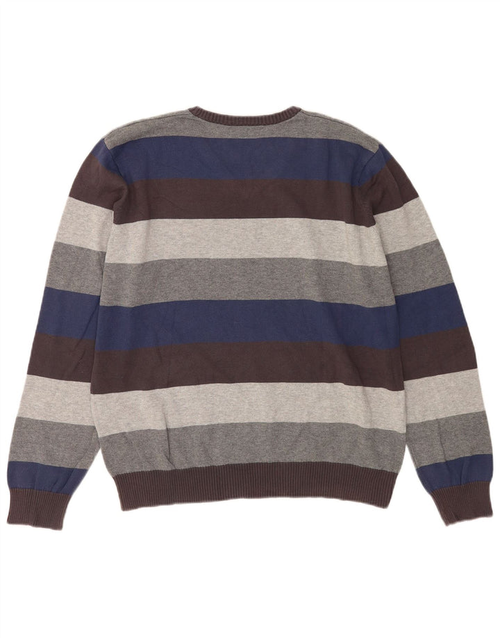 Suéter masculino Zara com decote em V, grande algodão listrado multicolorido