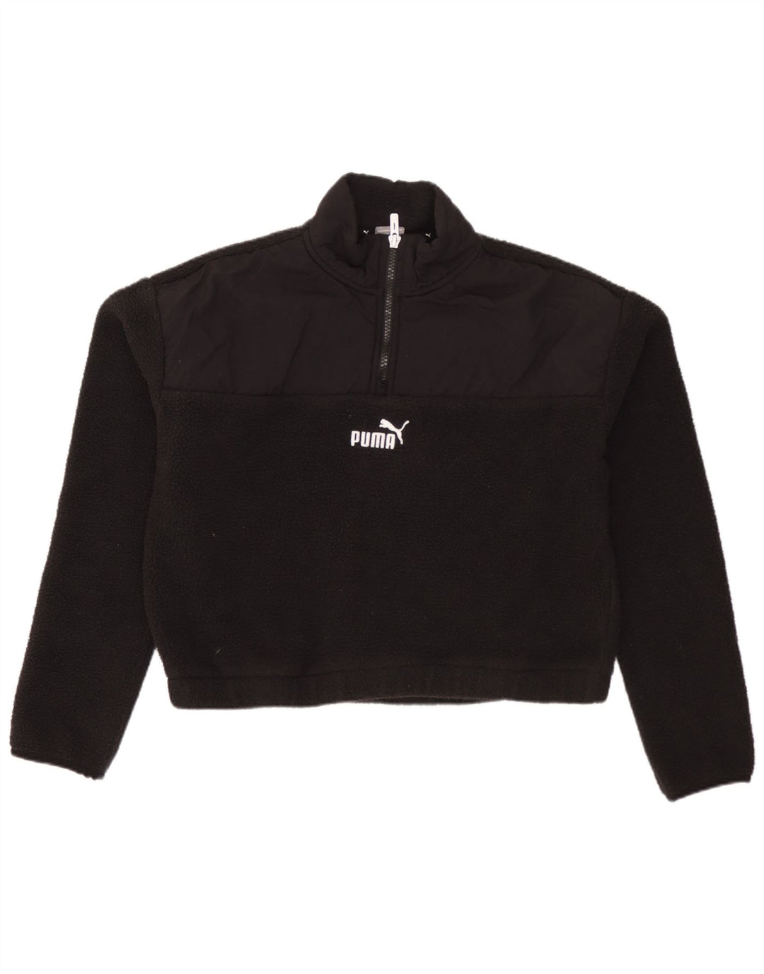 Suéter de lã feminino PUMA crop oversized com zíper e gola UK 10 pequeno preto