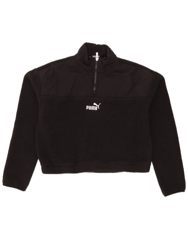 Suéter de lã feminino PUMA crop oversized com zíper e gola UK 10 pequeno preto