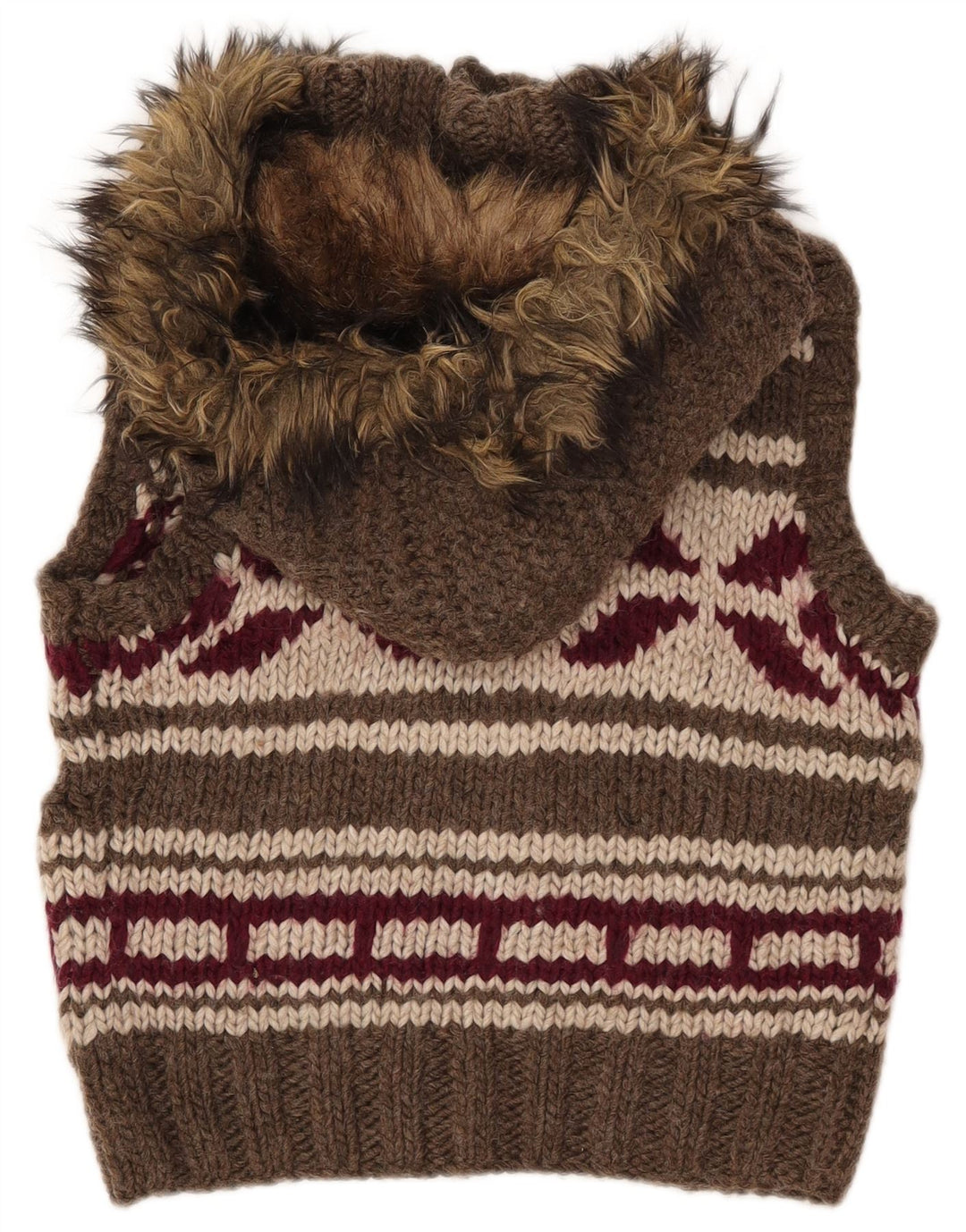 Suéter cardigã feminino com capuz SUPERDRY Reino Unido 10 pequeno marrom geométrico