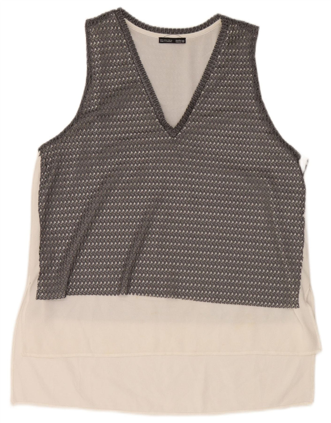 Zara Top feminino sem mangas transparente Reino Unido 16 bloco colorido cinza grande