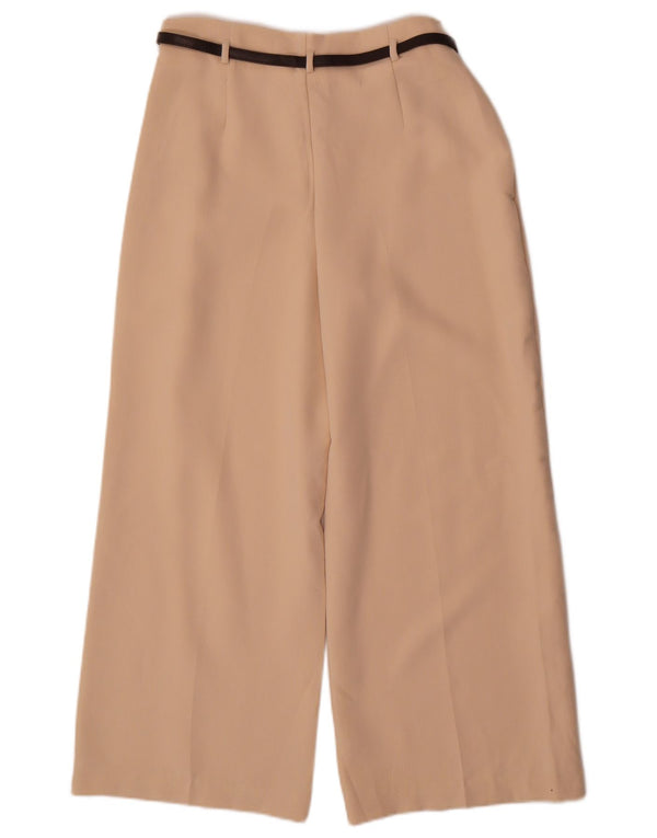 Calça feminina Zara com perna larga cortada pequena W26 L25 poliéster bege