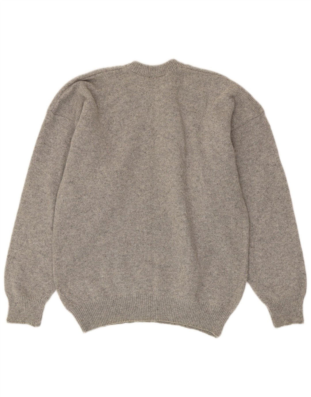 Suéter vintage masculino com gola redonda cinza médio geométrico