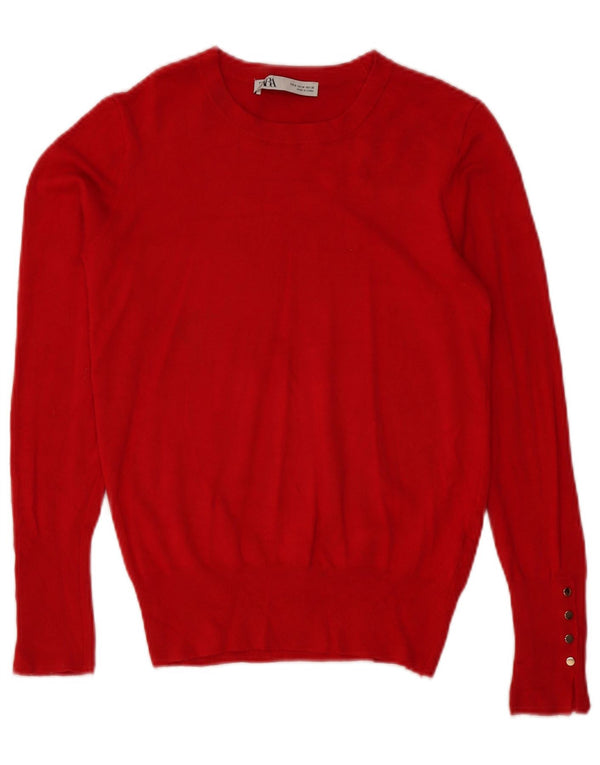 Suéter feminino Zara com gola canoa e viscose vermelha média Reino Unido 12