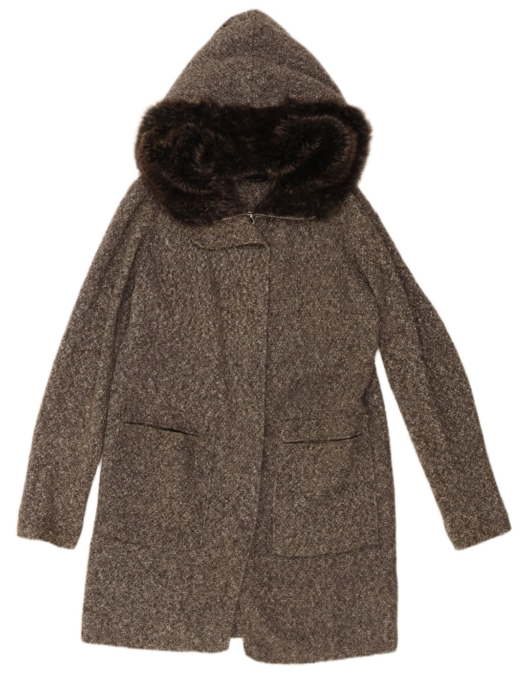 Sobretudo feminino de malha com capuz grande Zara Reino Unido 10 acrílico manchado cinza pequeno