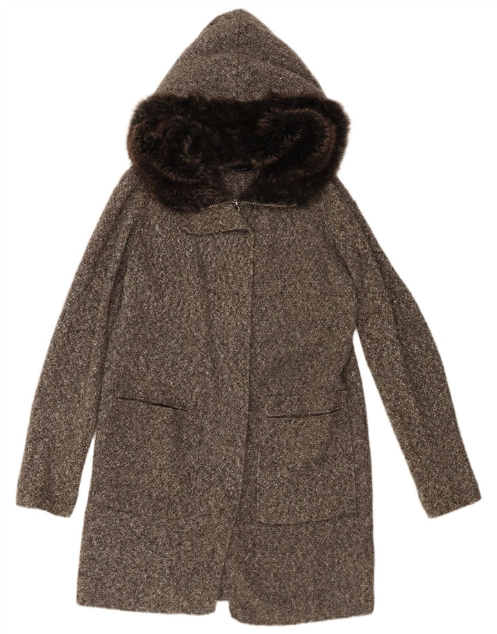 Sobretudo feminino de malha com capuz grande Zara Reino Unido 10 acrílico manchado cinza pequeno