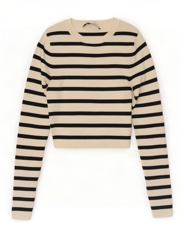 Blusa cropped feminina Zara UK 8 pequena viscose listrada branca