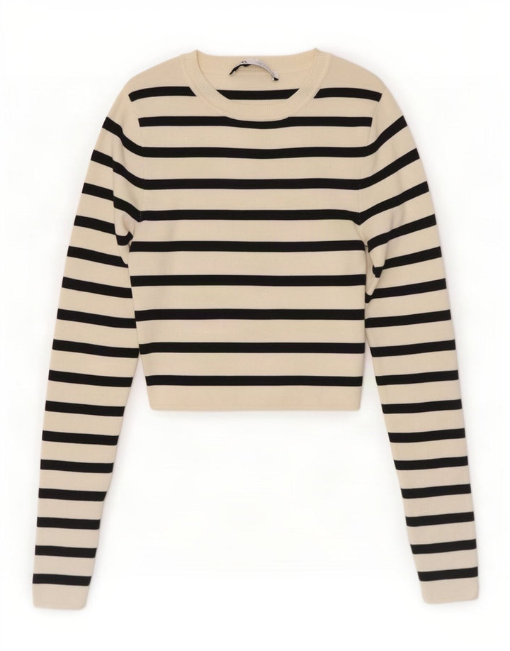 Blusa cropped feminina Zara UK 8 pequena viscose listrada branca