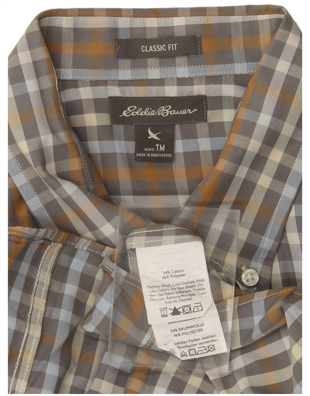 EDDIE BAUER Camisa masculina clássica de ajuste cinza médio algodão xadrez