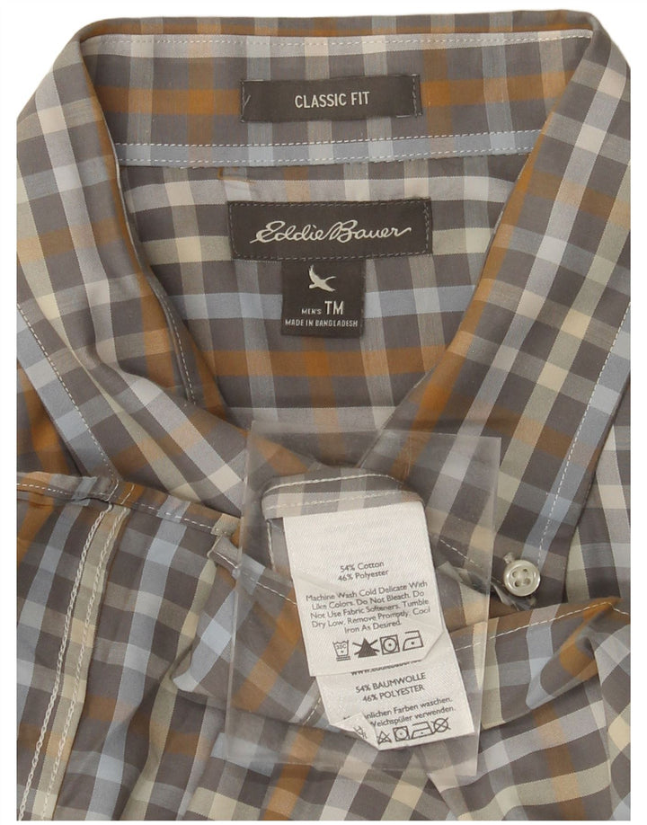 EDDIE BAUER Camisa masculina clássica de ajuste cinza médio algodão xadrez