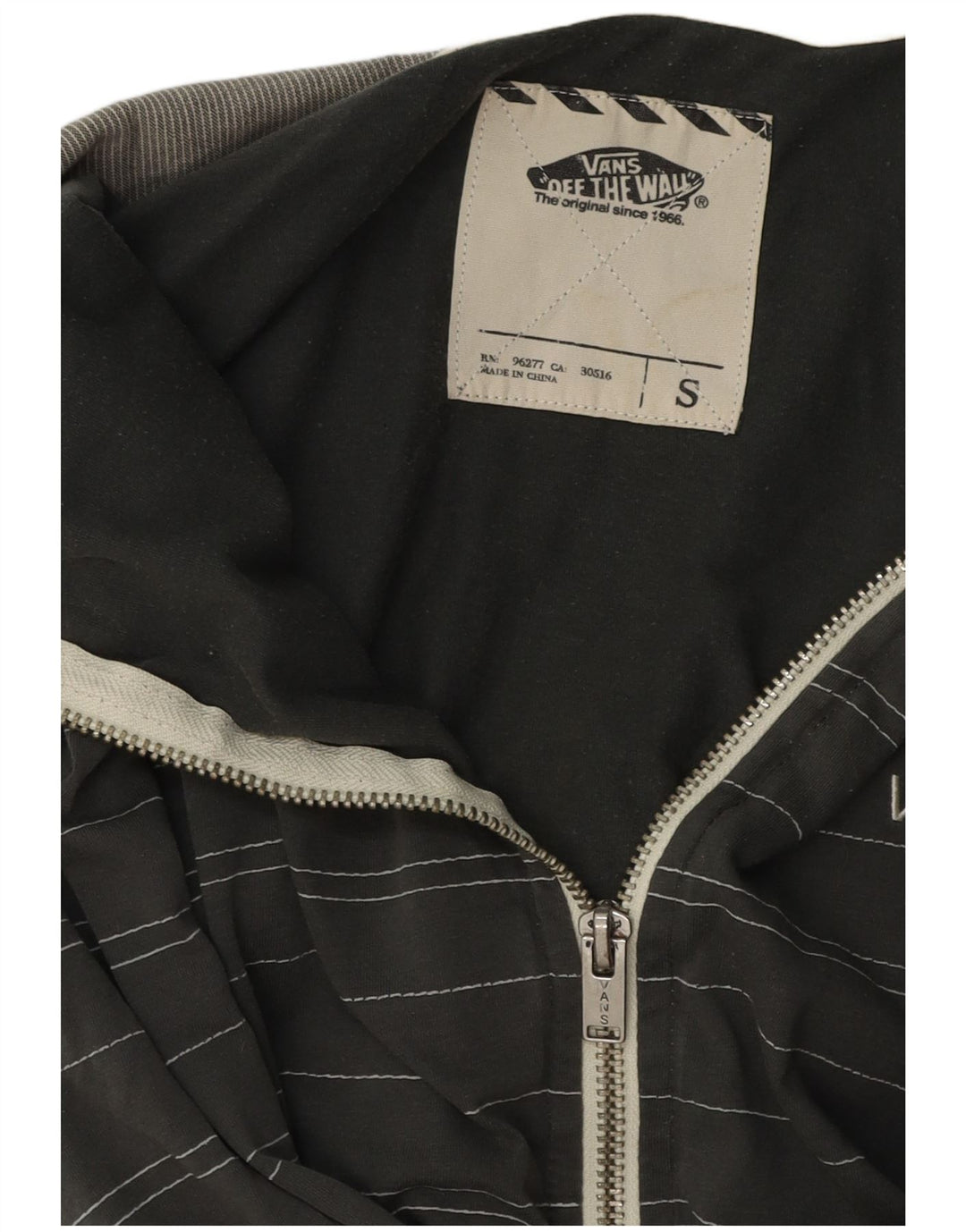 Suéter masculino Vans com capuz e zíper pequeno cinza listrado de algodão