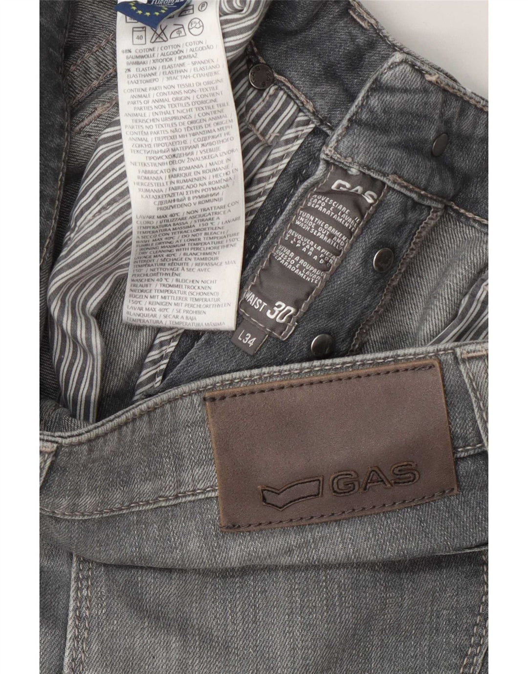 Gas Womens Slim Jeans W30 L34 Cinza Algodão
