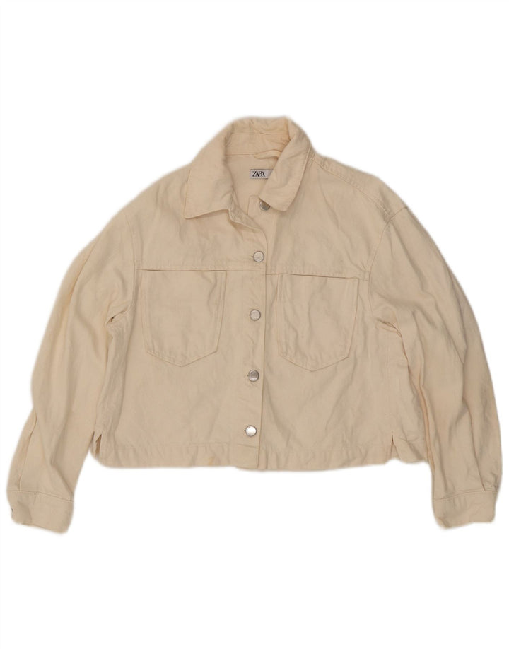 Zara Womens Crop Oversized Denim Jacket Reino Unido 10 Pequeno Branco