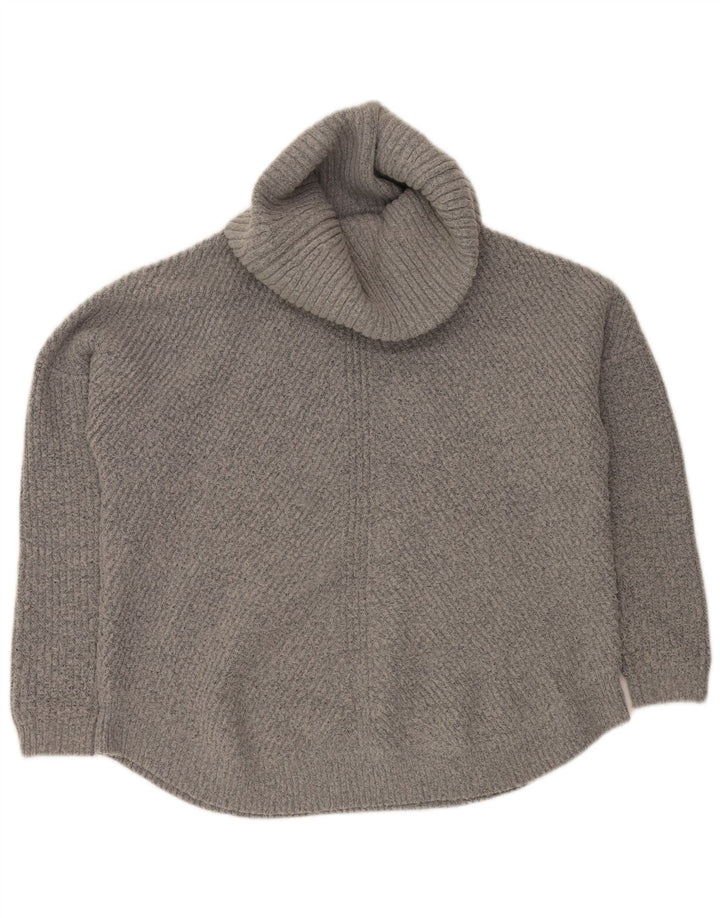 Suéter feminino VINTAGE com gola alta e gola alta Reino Unido 16 grande cinza