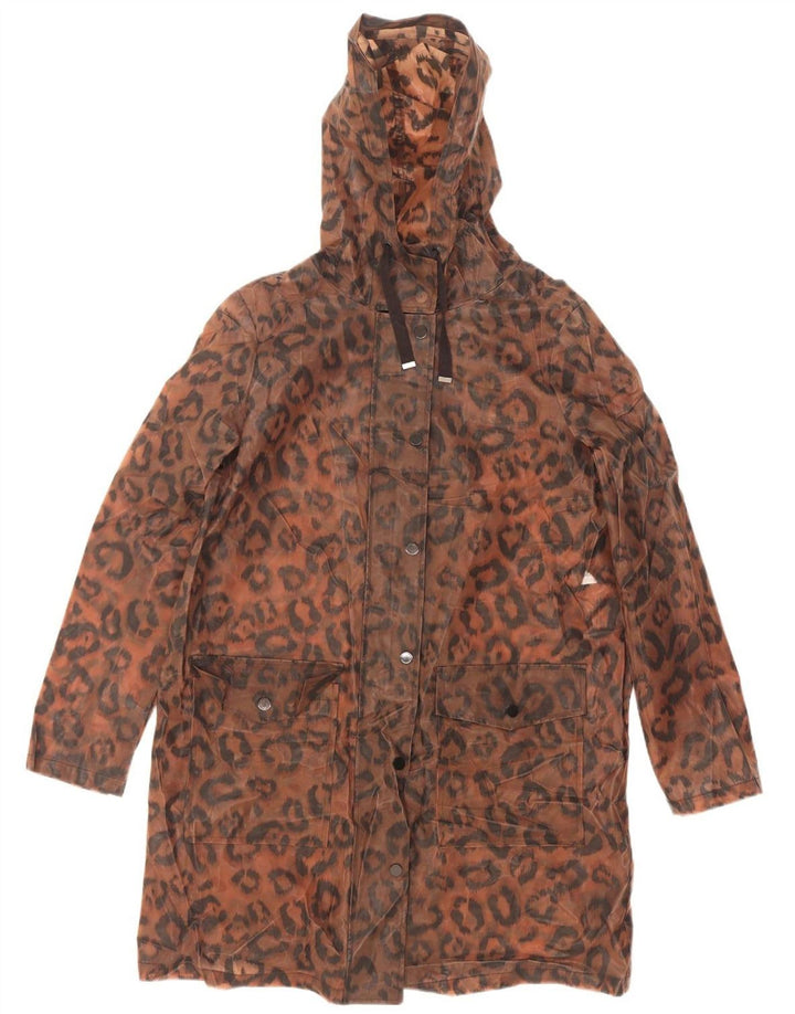 Capa de chuva feminina com capuz Marks & Spencer Reino Unido 12 marrom médio com estampa animal