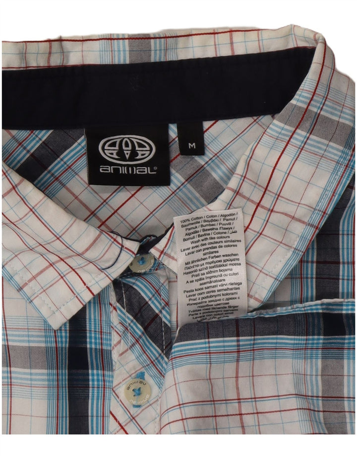 Animal Mens Camisa Manga Curta Médio Branco Xadrez Algodão