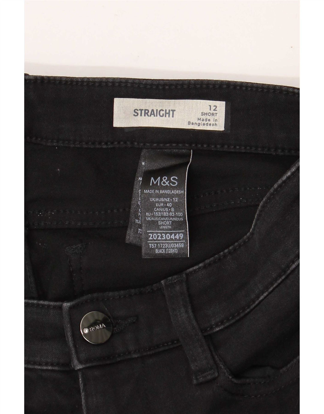 Jeans Marks & Spencer curto reto feminino UK 12 médio W28 L29 preto