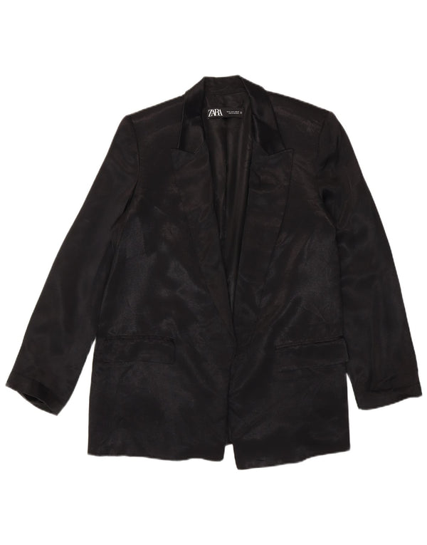 Jaqueta Zara Womens Open Blazer UK 14 Médio Preto Viscose