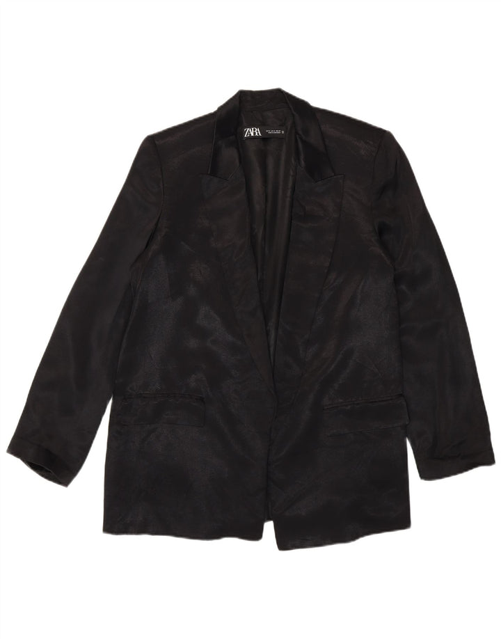 Jaqueta Zara Womens Open Blazer UK 14 Médio Preto Viscose