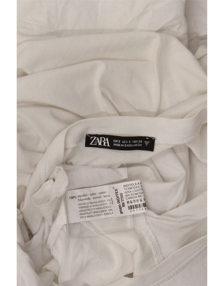 Blusa feminina Zara com babados na frente UK 10 algodão branco pequeno
