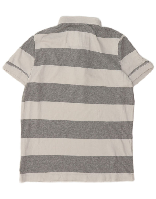 Camisa polo masculina Abercrombie & Fitch XL de algodão listrado cinza
