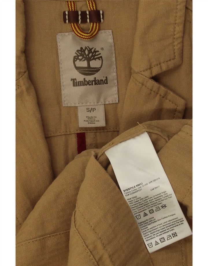 Jaqueta blazer masculina Timberland com 3 botões Reino Unido 36 pequeno algodão espinha de peixe bege