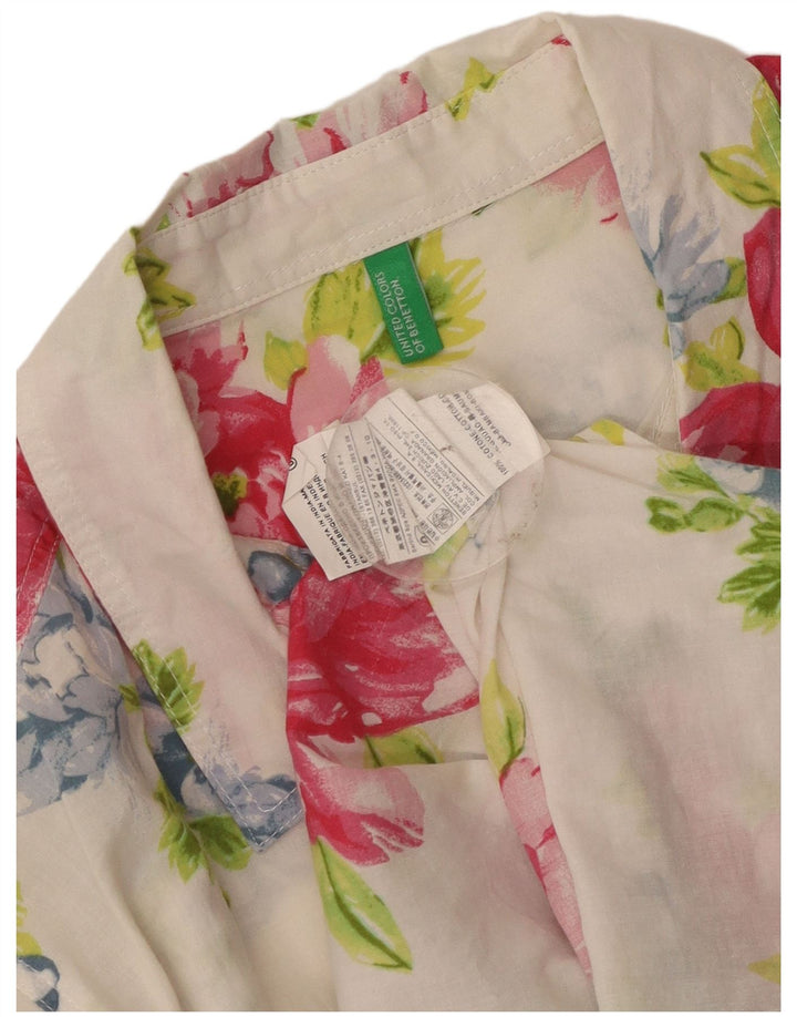 Camisa feminina Benetton UK 16 grande algodão floral multicolorido
