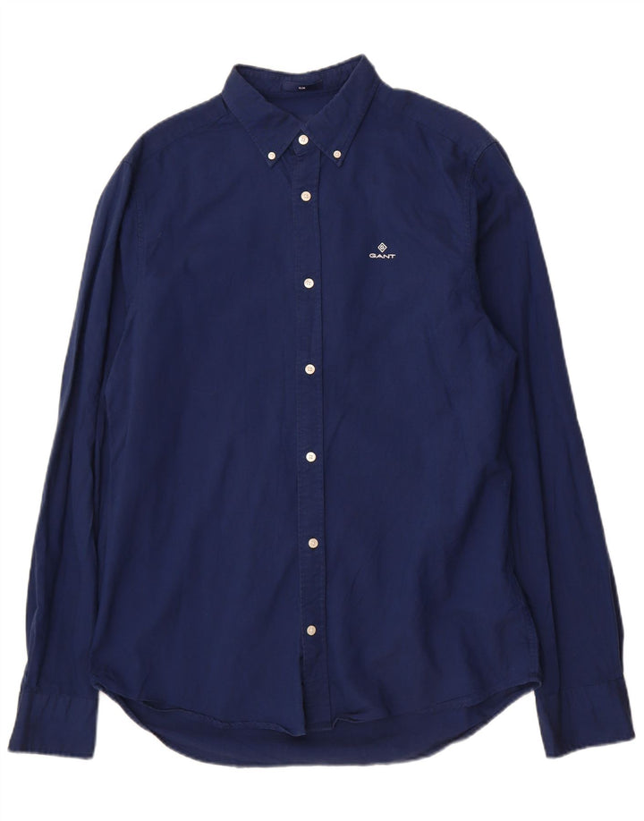 Gant camisa masculina slim tamanho 41/42 16 1/2 grande algodão azul marinho